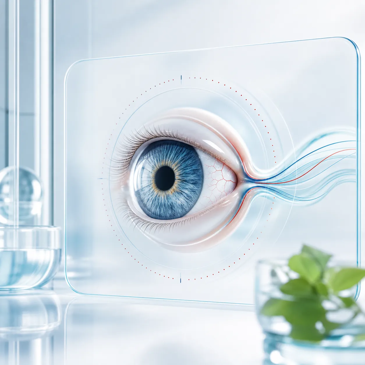 Premium-Grafik mit Auge, Druckring und Sehnerv zur Glaukom-Einordnung